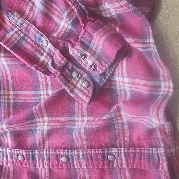 Jacks Girlfriend Red/Blue Plaid Pearl Snap Light Flannel Top Size L - Picture 6 of 16